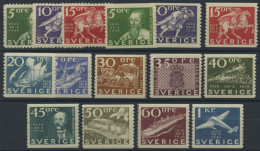 SCHWEDEN 227-38A/B , 1936, 300 Jahre Post, Prachtsatz (15 Werte), Mi. 360.- - Used Stamps