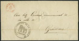 SCHWEIZ BUNDESPOST 1850, Dienstbrief Mit Rotem K2 Aus FRIBOURG Mit Inhalt Nach Grandson, Dekorativer Siegelstempel Der S - 1843-1852 Kantonalmarken Und Bundesmarken