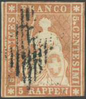 SCHWEIZ BUNDESPOST 13Ia O, 1854, 5 Rp. Braunorange, 1. Münchner Druck, (Zst. 22Aa), Teils Leicht Angeschnitten, Feinst,  - Autres & Non Classés