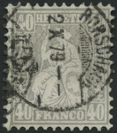 SCHWEIZ BUNDESPOST 34 O, 1878, 40 C. Grau Mit Abart Kontrolllzeichen äusserst Schwach Eingeprägt, Stempel RORSCHACH, Pra - Usati