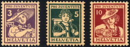 SCHWEIZ BUNDESPOST 130-32 , 1916, Pro Juventute, Falzrest, Prachtsatz, Mi. 80.- - Unused Stamps