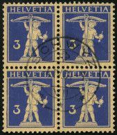 SCHWEIZ BUNDESPOST 199x VB O, 1931, 3 C. Lilaultramarin Auf Mattgelblichorange, Glatter Gummi, Im Zentrisch Gestempelten - Gebraucht