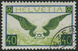 SCHWEIZ BUNDESPOST 234x O, 1929, 40 C. Geflügelter Brief, Gewöhnliches Papier, Pracht, Mi. 100.- - Oblitérés