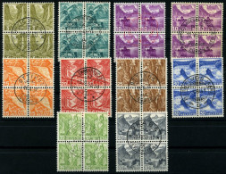SCHWEIZ BUNDESPOST 297-305y VB O, 1936, Landschaften, Glatter Gummi, In Zentrisch Gestempelten Viererblocks, 10 C. Beide - Used Stamps