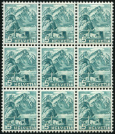 SCHWEIZ BUNDESPOST 298zDPIII , 1936, 5 C. Bläulichgrün, Geriffelter Gummi, Doppelprägung Im Gesamten Markenbild, Im Neun - Oblitérés