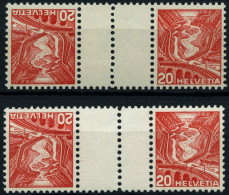 ZUSAMMENDRUCKE KZ 11yC,zC , 1937, Landschaften Kehrdrucke 20 + Z + 20, Beide Gummierungen, Zwischensteg Senkrecht Gezähn - Zusammendrucke