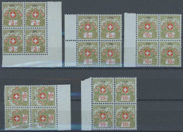 PORTOFREIHEITSMARKEN Pf 3-7I VB , 1911-21, 3 - 20 C. Alpenrose, Kleine Kontrollnummer, 5 Postfrische Viererblocks, Prach - Franchise