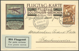 LUFTPOST SF 24.7 BRIEF, 31.8.1924, Flugtag SOLOTHURN-GRENCHEN Mit Stempel ZÜRICH 1.9.24 Auf Flugkarte Mit 40 Rp. Eindruc - First Flight Covers