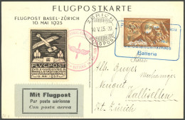 LUFTPOST SF 25.2 BRIEF, 10.5.1925, Flugpost BASEL-ZÜRICH, Sonderkarte Mit Vignette Und Mi.Nr. 181, Prachtkarte - Erst- U. Sonderflugbriefe