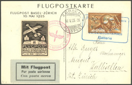 LUFTPOST SF 25.2 BRIEF, 10.5.1925, Flugpost BASEL-ZÜRICH, Sonderkarte Mit Vignette Und Mi.Nr. 181, Prachtkarte - Primi Voli