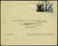 SPANIEN 775 BRIEF, 1937, 50 C. Isabella Mit 10 C. Zwangszuschlagsmarke Auf Brief Nach Frankfurt/M., Seltener Schwarzer Z - Gebraucht