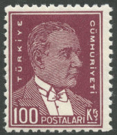TÜRKEI 961 , 1931, 100 K. Lilabraun, Gezähnt L 111/2, Falzrest, Postfrisch, Pracht - Autres & Non Classés
