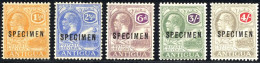 ANTIGUA 48,52,5,9,60Sp , 1922/7, 11/2, 21/2, 6 P., 3 Und 4 Sh. König Georg V, Wz. CA Schreibschrift, Aufdruck SPECIMEN,  - 1858-1960 Colonie Britannique