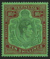 BERMUDA-INSELN 114a , 1938, 10 Sh. Dunkelbraunrot/grün Auf Grün, Gezähnt 14, (SG 119), Pracht - Bermuda