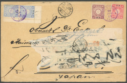 JAPAN - POST IN CHINA 3,5,6 BRIEF, 1903, 11/2 S. Ultramarin Im Senkrechten Eckrandpaar, 3 S. Lilabraun Und 4 S. Rosa Auf - Andere & Zonder Classificatie