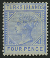 TURKS- UND CAICOS-INSELN 19 , 1881, 4 P. Hellblau, Falzreste, Pracht, Mi. 120.- - Turks & Caicos (I. Turques Et Caïques)