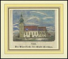 HIRSCHAU/OBERPFALZ: Die Pfarrkirche, Kolorierter Holzstich A.d.Sulzb.Kalender Von 1868 - Stiche & Gravuren