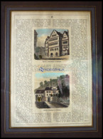 TÜBINGEN, Uhland`s Geburtshaus Und Wohnung, 2 Kolorierter Holzstiche Auf Einem Blatt Um 1880 - Stiche & Gravuren