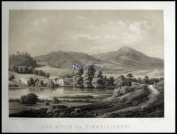 HIMMELBJERGET (Rye Mölle Ved Himmelbjerget), Landschaft Mit Mühle Und Vielen Hügeln, Lithographie Mit Tonplatte Von J. H - Lithografieën