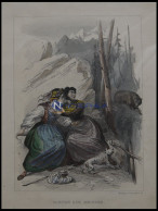 KANTON GRAUBÜNDEN (Canton Des Grisons), Szene In Den Bergen: 2 Frauen Suchen Hinter Einem Felsvorsprung Schutz Vor Einem - Lithographies