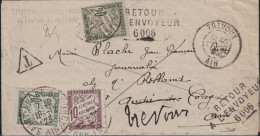 AIN - TREVOUX - LETTRE TAXEE - RETOUR ENVOYEUR 6006 - LETTRE DU 17-12-1923- VERSO ANNOTATION MANUSCRITE. - 1859-1959 Brieven & Documenten