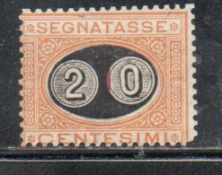 ITALIA REGNO ITALY KINGDOM 1890 1891 SEGNATASSE POSTAGE DUE STAMPS SOPRASTAMPATO CENT. 20c SU 1c MNH DISCRETA CENTRATURA - Strafport