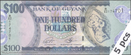 DWN - GUYANA P.36b2 - 100 Dollars ND (2012) UNC - Various Prefixes - DEALERS LOT X 5 - Guyana