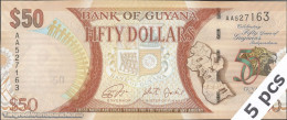 DWN - GUYANA P.41 - 50 Dollars ND (2016) UNC - Prefix AA - DEALERS LOT X 5 - Guyana