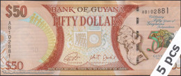 DWN - GUYANA P.41 - 50 Dollars ND (2016) UNC - Prefixe AB - DEALERS LOT X 5 - Guyana