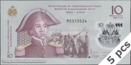 DWN - HAITI P.279 - 10 Gourdes 2004 (2016) UNC Polymer - Various Prefixes - DEALERS LOT X 5 - Haiti