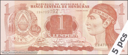 DWN - HONDURAS P.89a - 1 Lempira 2008 UNC - Various Prefixes - DEALERS LOT X 5 - Honduras