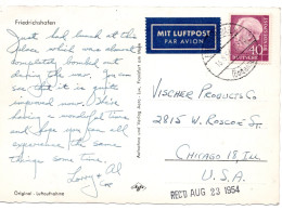 69717 - Bund - 1954 - 40Pfg Heuss I EF A LpAnsKte FRIEDRICHSHAFEN -> Chicago, IL (USA) - Lettres & Documents