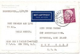 69718 - Bund - 1954 - 40Pfg Heuss I EF A LpAnsKte BREMERHAVEN -> New York, NY (USA) - Storia Postale