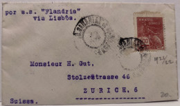 1921-22  Ship Mail SS FLANDRIA / SS BRETAGNE BRASIL BRAZIL BAHIA Via Lisbon PORTUGAL COVER TO ZURICH SWITZERLAND SUISSE  - Entiers Postaux