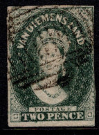 1856 Tasmania SG 20 2d Dull Emerald NO WATERMARK Rare Stamp Cat £ 950 - Oblitérés