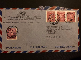 LETTRE LA FEE DE PARIS LOUIS BRUNELET TP 4c Bande De 3 + TP 3c OBL.12 X 50 QUEBEC - Storia Postale