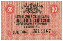 50 CENTESIMI CASSA VENETA DEI PRESTITI OCCUPAZIONE AUSTRIACA 02/01/1918 BB/SPL - Oostenrijkse Bezetting Van Venetië