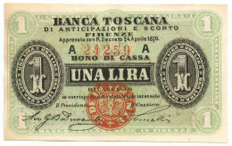 1 LIRA BANCA TOSCANA DI ANTICIPAZIONI E SCONTO FIRENZE 24/04/1870 SUP - Andere & Zonder Classificatie