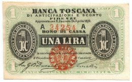 1 LIRA BANCA TOSCANA DI ANTICIPAZIONI E SCONTO FIRENZE 24/04/1870 SUP - Andere & Zonder Classificatie