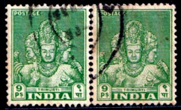 HINDUISM- ARCHAEOLOGICAL SERIES-9 PAISA- TRIMURTI-ELEPHANTA CAVES- ERROR-COLOR VARIETIY- SCARCE-INDIA-1949-FU-IE-94 - Hinduism