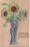 Illustrateur - Style Kirchner - Relief - Métalisé - Tournesol - Fleur - Femme Draperie  - Carte Postale Ancienne - Unclassified