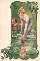 Illustrateur - La Vue - Femme Au Bord De L'eau - Cadre Végétal  - Carte Postale Ancienne - Non Classés