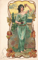 Illustrateur - Le Goût - Femme Qui Mange Du Raisin - Cadre Végétal  - Carte Postale Ancienne - Unclassified