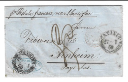 ITALY ITALIA - 1860 PIROSCAFI STAMPLESS LETTER TO NETHERLANDS - CATANIA VIA MARSEILLE AND PARIS TO ARNHEM - Non Classés