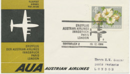 ÖSTERREICH 19.12.1964, AUA Erstflug „INNSBRUCK – LONDON“    AUSTRIA Superb First Flight With AUA - Premiers Vols