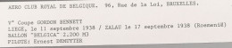 BALONVLUCHT BELGICA  LIEGE 11 SEPTEMBER 1938 /ZALAU ROEMENIE.17 SEPTEMBER 1938 - Autres & Non Classés