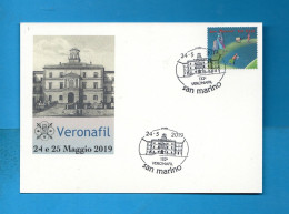 (D) SAN MARINO-2019- CARTONCINO Marcofilia, Annullo 132° VERONAFIL 24-25 Maggio 2019 - Lettres & Documents