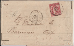 1877 - YVERT 71 SAGE N/B / LETTRE De PARIS => BEAUVAIS - 1876-1878 Sage (Type I)