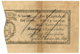 100 LIRE REGNO DI SARDEGNA REGIE FINANZE TORINO 01/01/1746 BB/BB+ - Autres & Non Classés