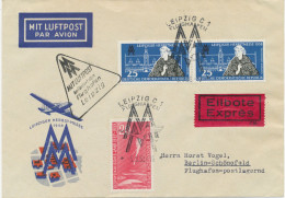 DDR 1958, Leipziger Herbst-Messe Ersttag-Sonderflug Der Deutschen Lufthansa Ost „LEIPZIG – BERLIN-SCHÖNEFELD“ Als Eil - Airmail